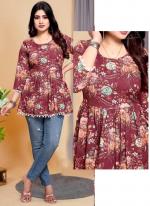 Rayon Dark Pink Casual Wear Printed Readymade Top